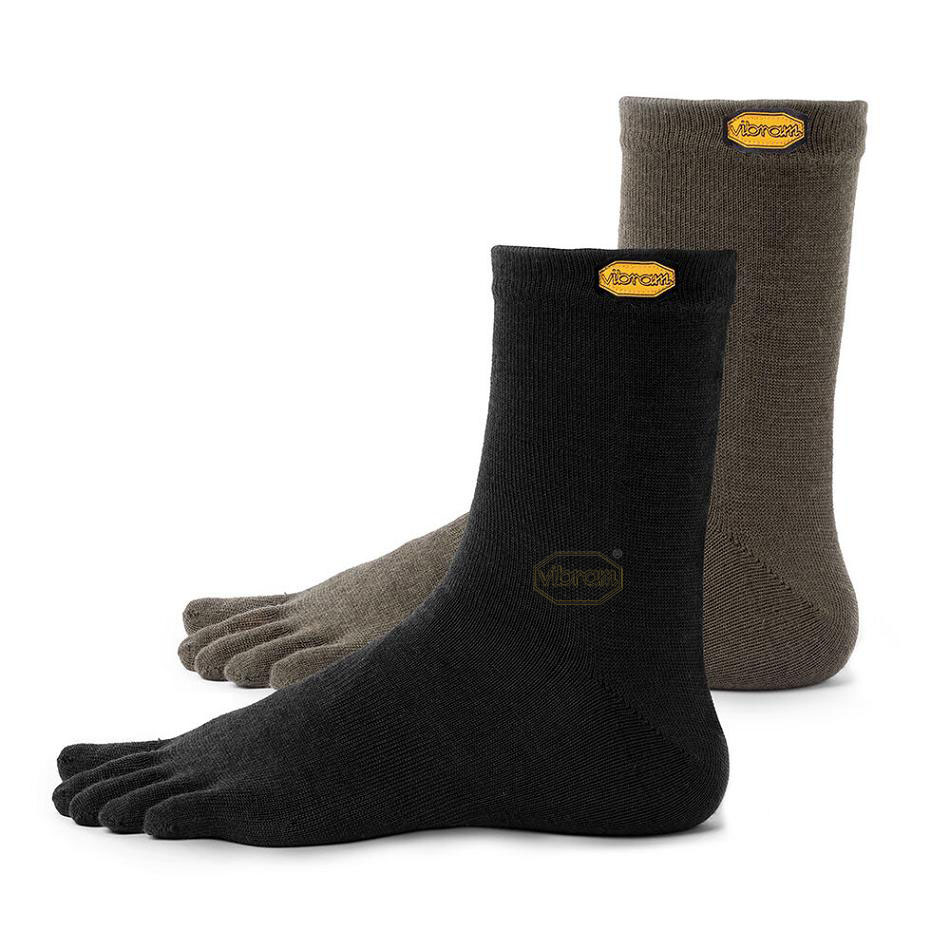 Calcetines Vibram 5TOE Crew 2 Pack Hombre Negros | MX_R01