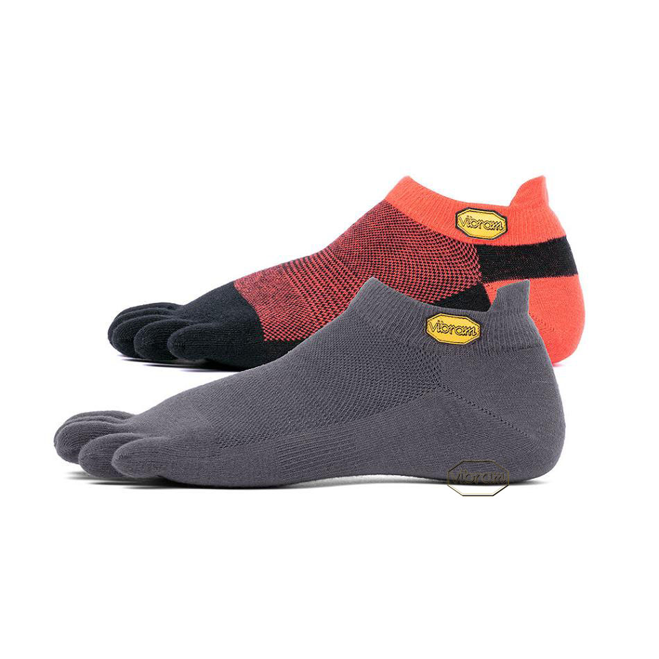 Calcetines Vibram 5TOE No Show 2 Pack Hombre Grises Oscuro Rojos Negros | MX_H35